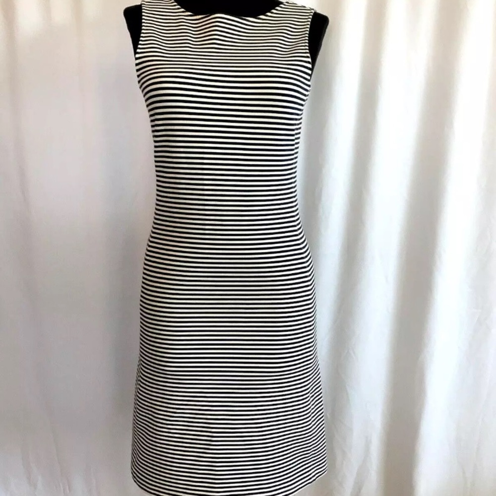 Theory Black White Striped Knit Dress - Size Petite Small
